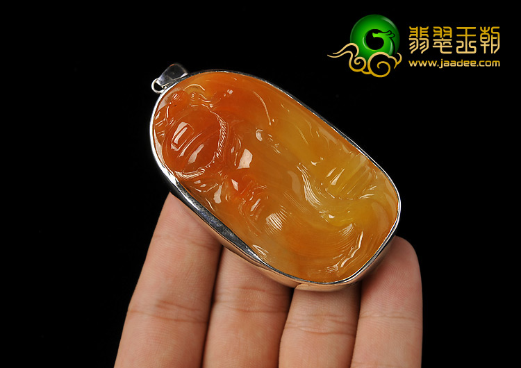 糯冰种红黄翡缅甸翡翠A货镶银关公头胸坠