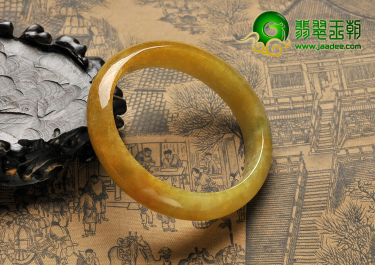 糯冰种黄翡缅甸翡翠A货手镯（56mm）