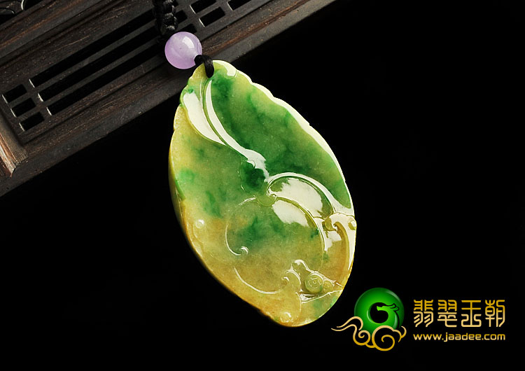 糯冰种黄加绿缅甸翡翠A货龙成大业挂件