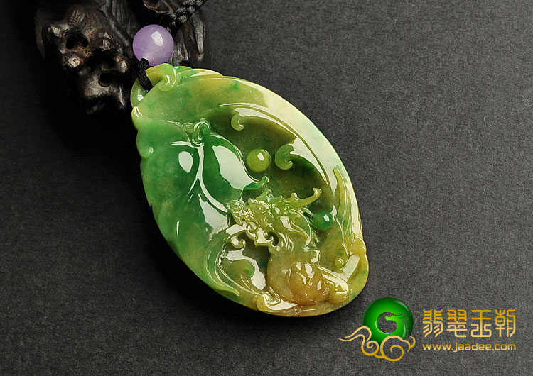 糯冰种黄加绿缅甸翡翠A货龙成大业挂件