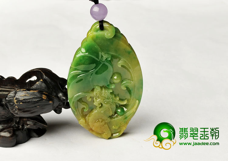 糯冰种黄加绿缅甸翡翠A货龙成大业挂件