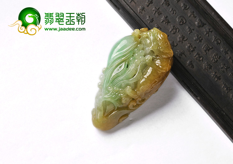 糯冰种黄加绿缅甸翡翠A货貔貅挂件