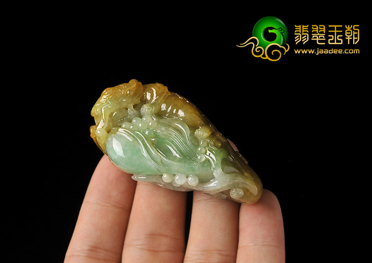 糯冰种黄加绿缅甸翡翠A货貔貅挂件
