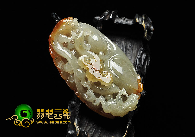 糯冰种褐黄翡缅甸翡翠A货螭龙如意挂件