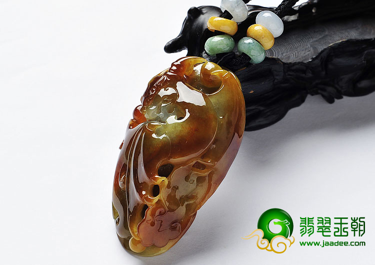 糯冰种褐黄翡缅甸翡翠A货蝙蝠挂件