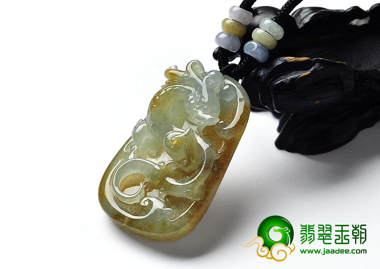 冰种黄翡缅甸翡翠A货飞龙挂件