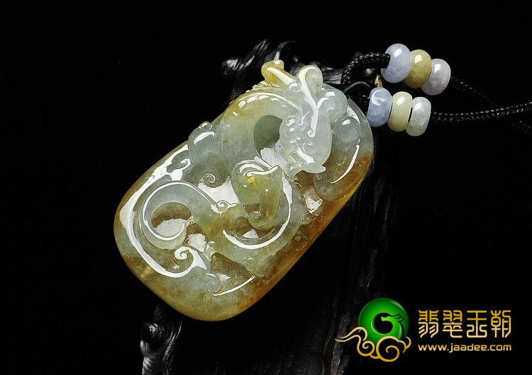 冰种黄翡缅甸翡翠A货飞龙挂件