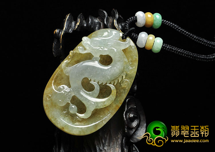 冰种黄翡缅甸翡翠A货飞龙挂件