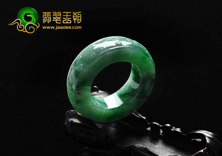糯冰种翠色缅甸翡翠A货龙凤平安圈挂件
