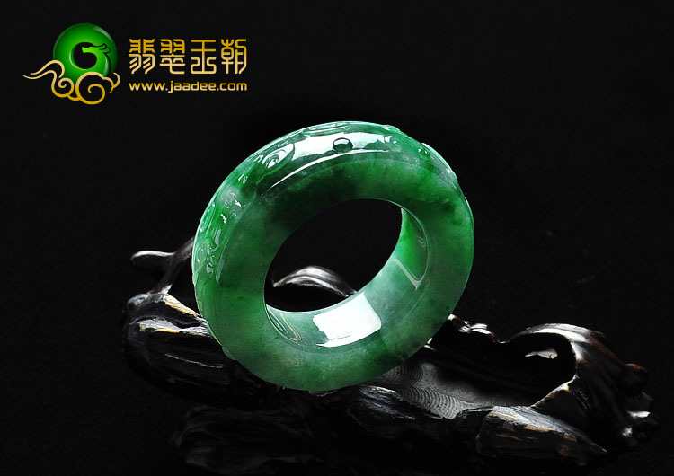 糯冰种翠色缅甸翡翠A货龙凤平安圈挂件