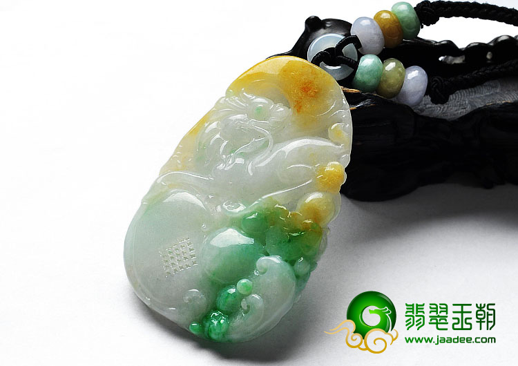 糯冰种黄加绿缅甸翡翠A货龙行如意挂件