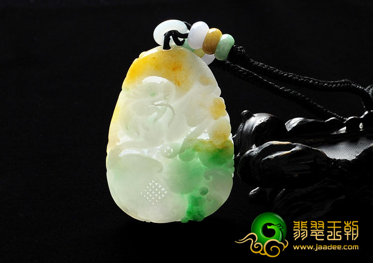 糯冰种黄加绿缅甸翡翠A货龙行如意挂件