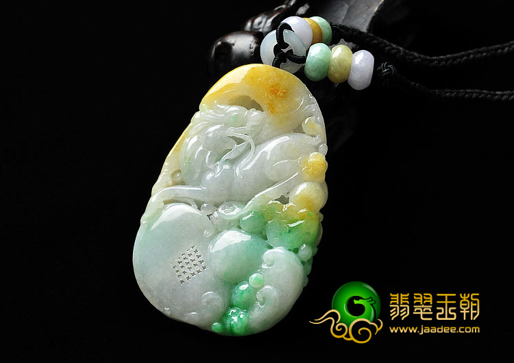 糯冰种黄加绿缅甸翡翠A货龙行如意挂件