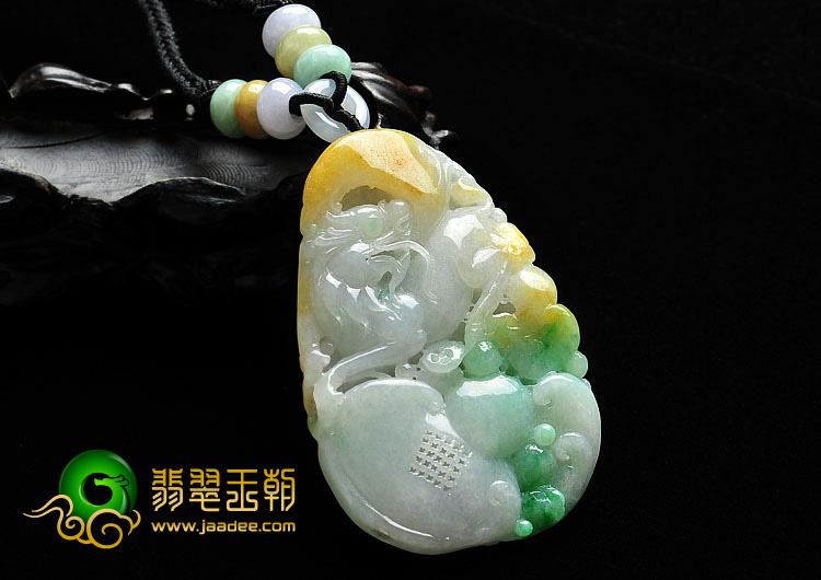 糯冰种黄加绿缅甸翡翠A货龙行如意挂件