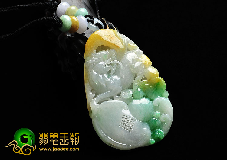 糯冰种黄加绿缅甸翡翠A货龙行如意挂件