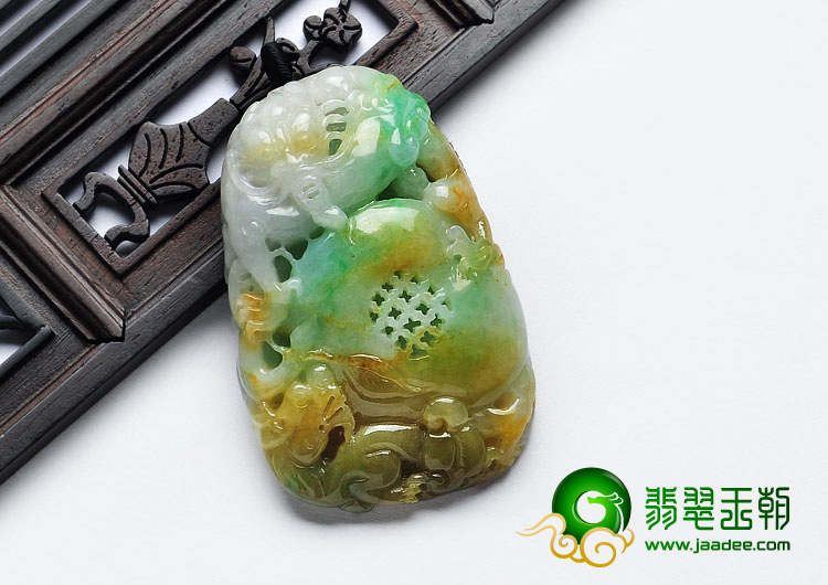 糯冰种黄加绿缅甸翡翠A货龙行如意挂件