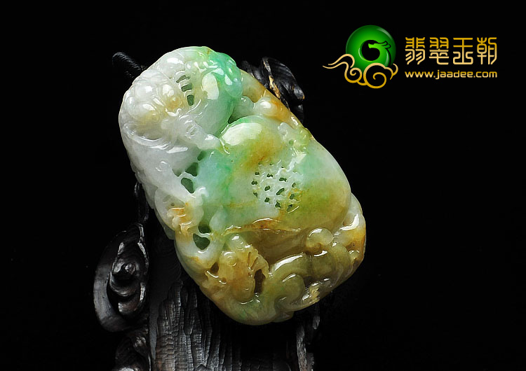 糯冰种黄加绿缅甸翡翠A货龙行如意挂件