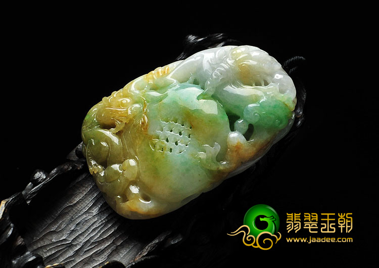 糯冰种黄加绿缅甸翡翠A货龙行如意挂件