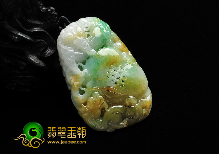 糯冰种黄加绿缅甸翡翠A货龙行如意挂件