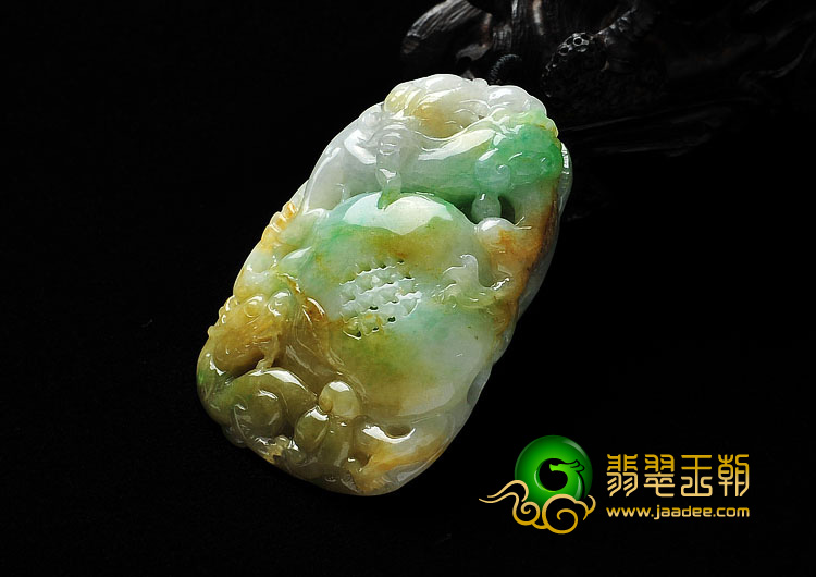 糯冰种黄加绿缅甸翡翠A货龙行如意挂件