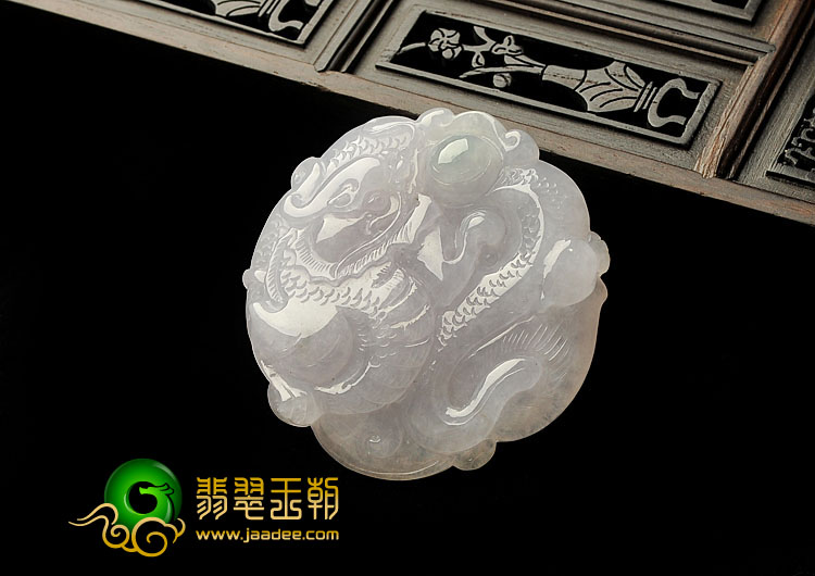 糯冰种紫罗兰缅甸翡翠A货神龙戏珠挂件