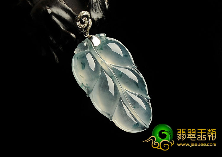 冰种晴水飘花缅甸翡翠A货镶金扣叶子挂件