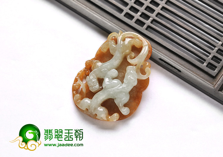 糯冰种红黄翡缅甸翡翠A货螭龙如意挂件