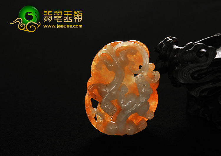 糯冰种红黄翡缅甸翡翠A货螭龙如意挂件