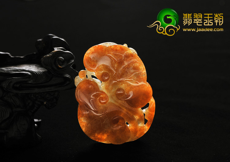 糯冰种红黄翡缅甸翡翠A货螭龙如意挂件