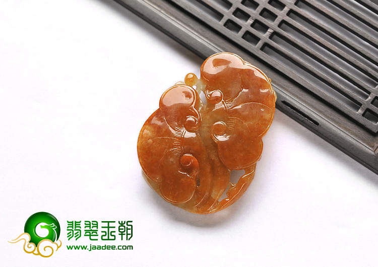 糯冰种红黄翡缅甸翡翠A货螭龙如意挂件