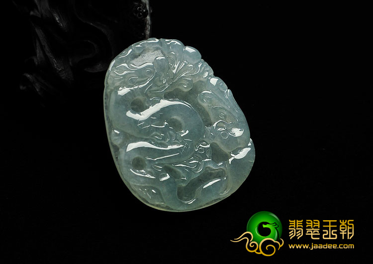 冰种晴水缅甸翡翠A货龙牌挂件（一对）