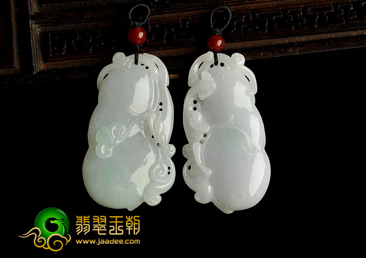 糯冰种淡春带彩缅甸翡翠A货生意兴隆挂件（一对）