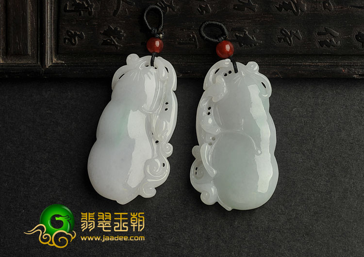 糯冰种淡春带彩缅甸翡翠A货生意兴隆挂件（一对）