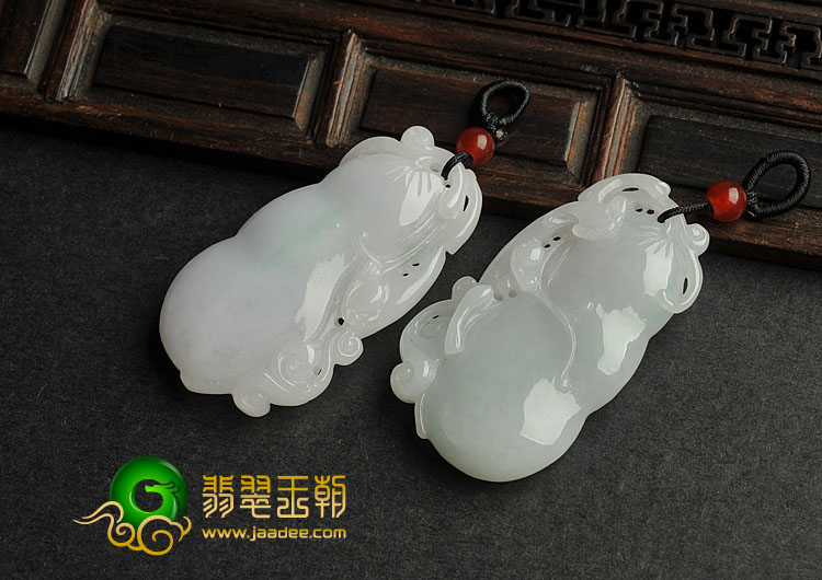 糯冰种淡春带彩缅甸翡翠A货生意兴隆挂件（一对）