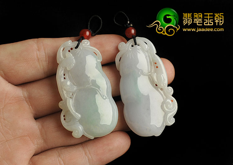 糯冰种淡春带彩缅甸翡翠A货生意兴隆挂件（一对）