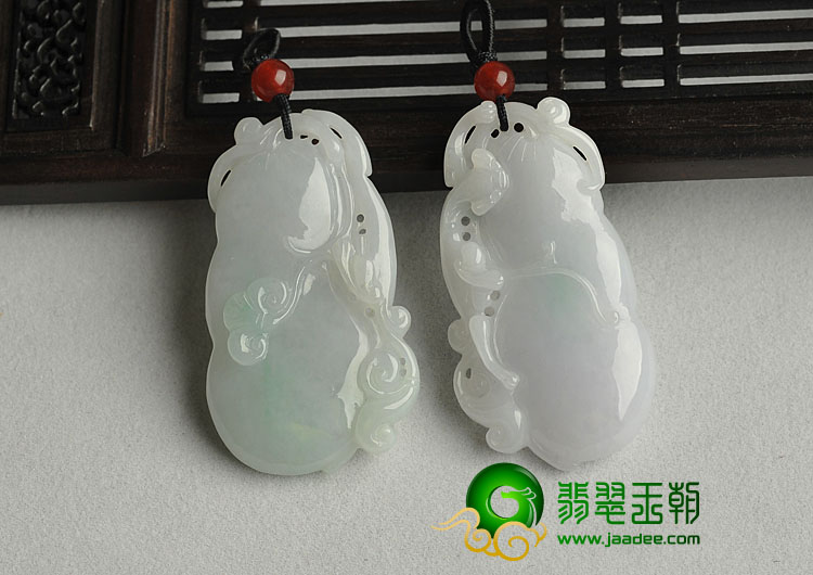 糯冰种淡春带彩缅甸翡翠A货生意兴隆挂件（一对）
