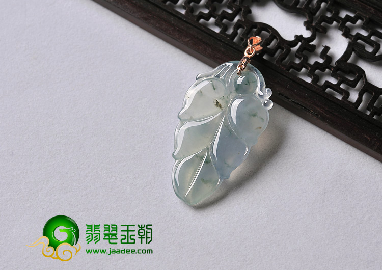 冰种飘花缅甸翡翠A货叶子挂件