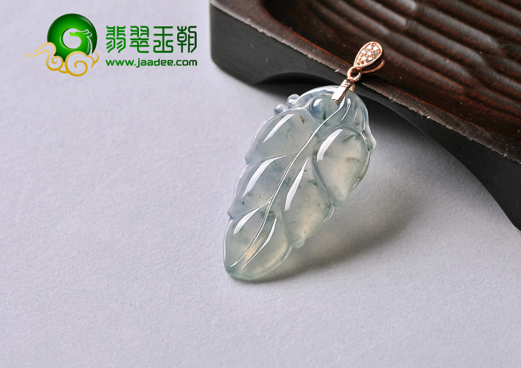 冰种飘花缅甸翡翠A货叶子挂件