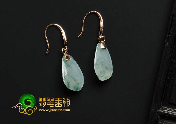 冰种飘花缅甸翡翠A货镶玫瑰金耳坠（真钻）
