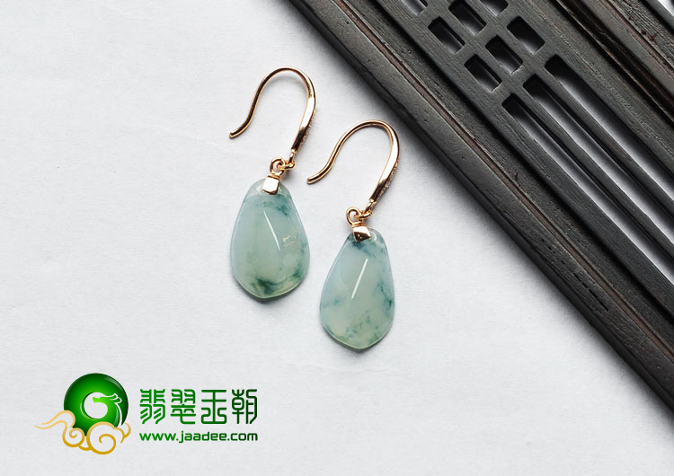 冰种飘花缅甸翡翠A货镶玫瑰金耳坠（真钻）