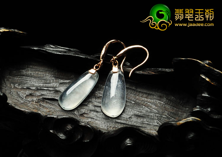 玻璃种缅甸翡翠A货镶玫瑰金耳坠（真钻）