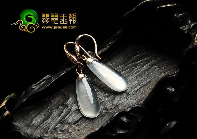 玻璃种缅甸翡翠A货镶玫瑰金耳坠（真钻）