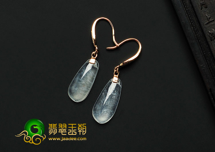 玻璃种缅甸翡翠A货镶玫瑰金耳坠（真钻）