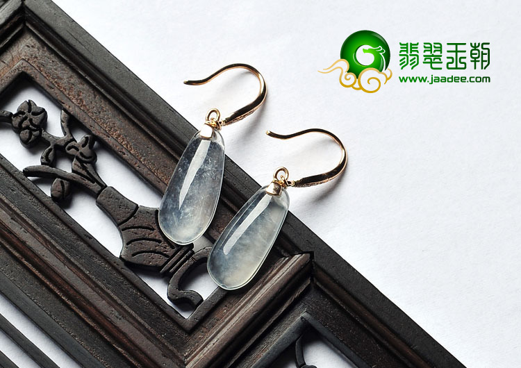 玻璃种缅甸翡翠A货镶玫瑰金耳坠（真钻）