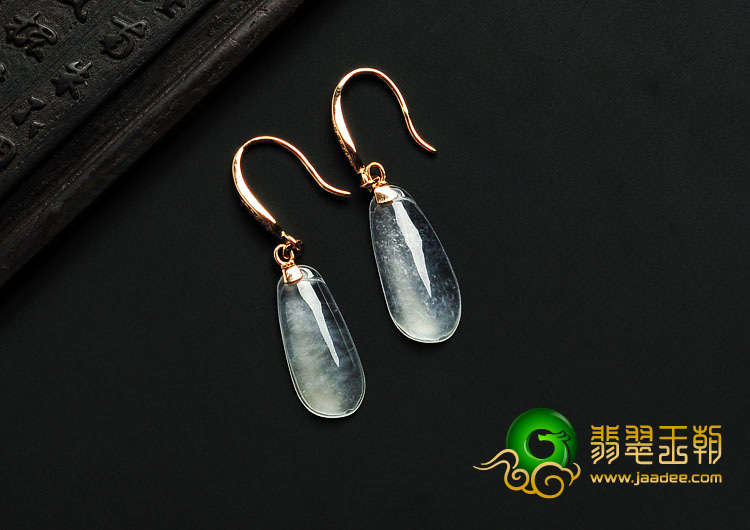 玻璃种缅甸翡翠A货镶玫瑰金耳坠（真钻）
