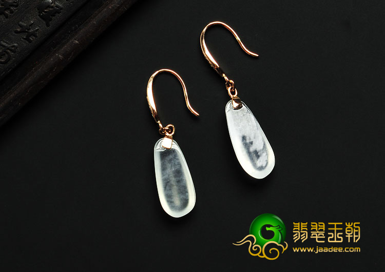 玻璃种缅甸翡翠A货镶玫瑰金耳坠（真钻）