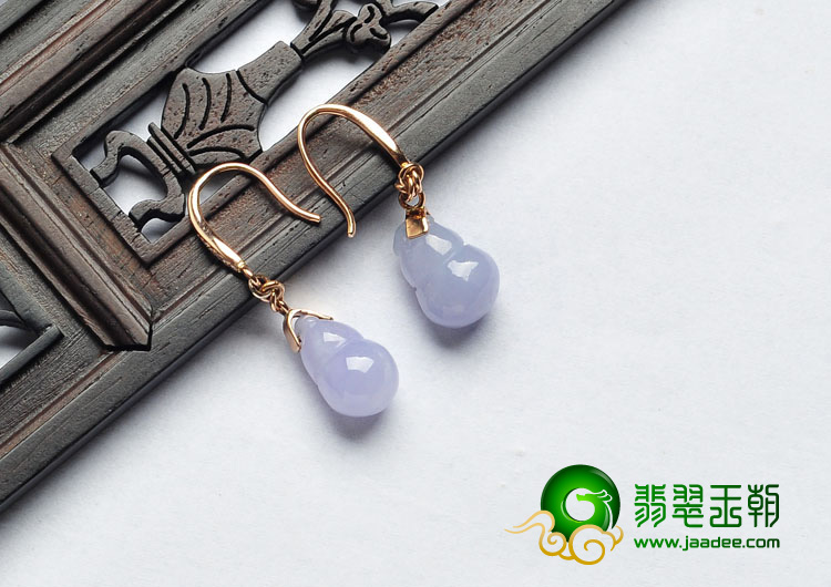 糯冰种紫罗兰缅甸翡翠A货镶玫瑰金葫芦耳坠（真钻）