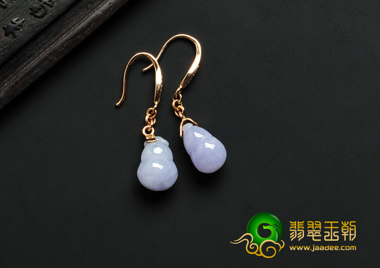 糯冰种紫罗兰缅甸翡翠A货镶玫瑰金葫芦耳坠（真钻）