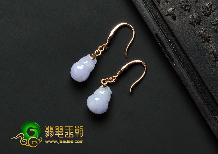 糯冰种紫罗兰缅甸翡翠A货镶玫瑰金葫芦耳坠（真钻）