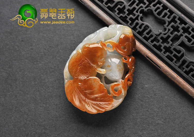 (超值推荐)糯冰种红黄翡缅甸翡翠A货金玉满堂挂件